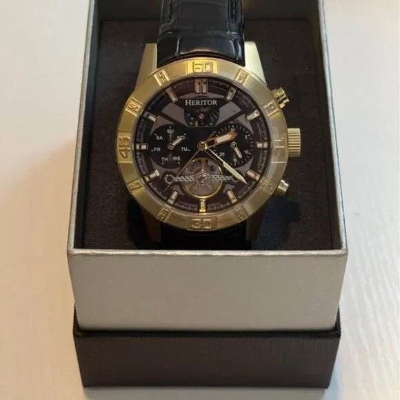 Authentic Heritor 44mm Automatic Hannibal Semi-Skeleton Leather-Band Watch - Picture 7 of 9